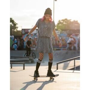 VANS Off The Wall Large T-Shirt Dress in Grey Splattered Bleach 100% Cotton Y2K